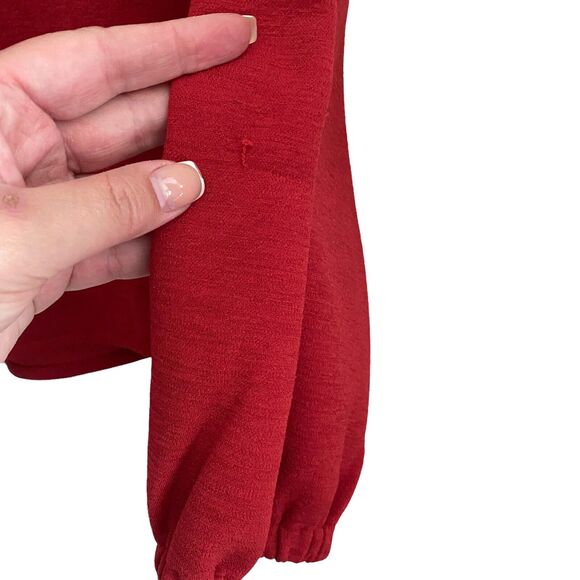 Madewell Small Blouse Crepe Wrap Top Red Balloon Sleeve Texture - Picture 8 of 8